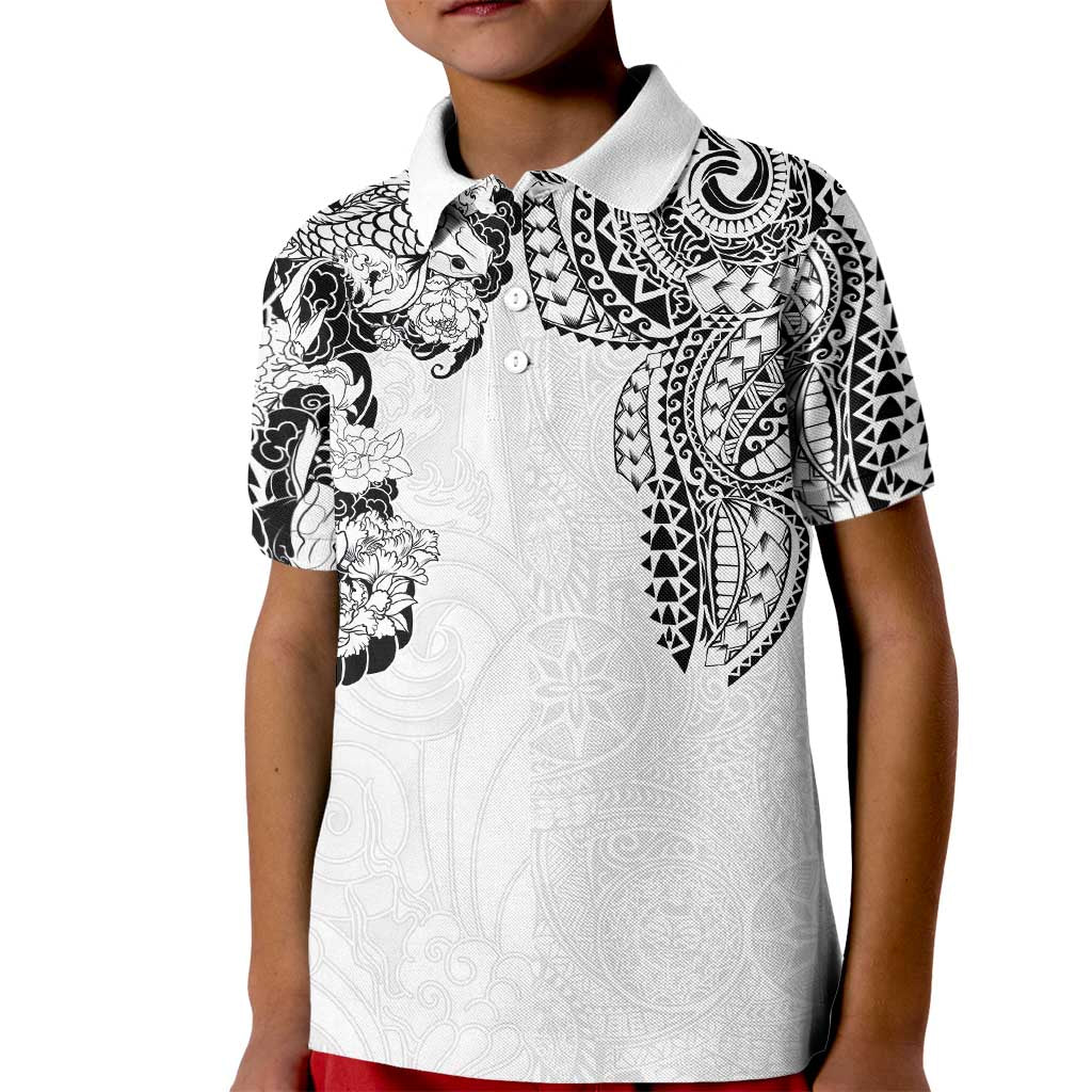 Japanese Irezumi and Hawaiian Polynesian Art Tattoo Kid Polo Shirt White Color - Wonder Print Shop