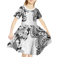 Japanese Irezumi and Hawaiian Polynesian Art Tattoo Kid Short Sleeve Dress White Color - Wonder Print Shop