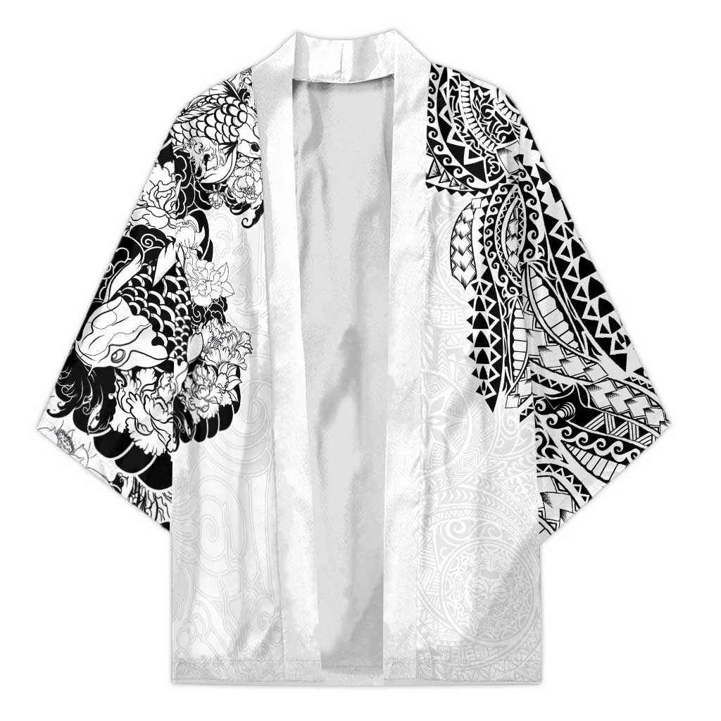Japanese Irezumi and Hawaiian Polynesian Art Tattoo Kimono White Color - Wonder Print Shop