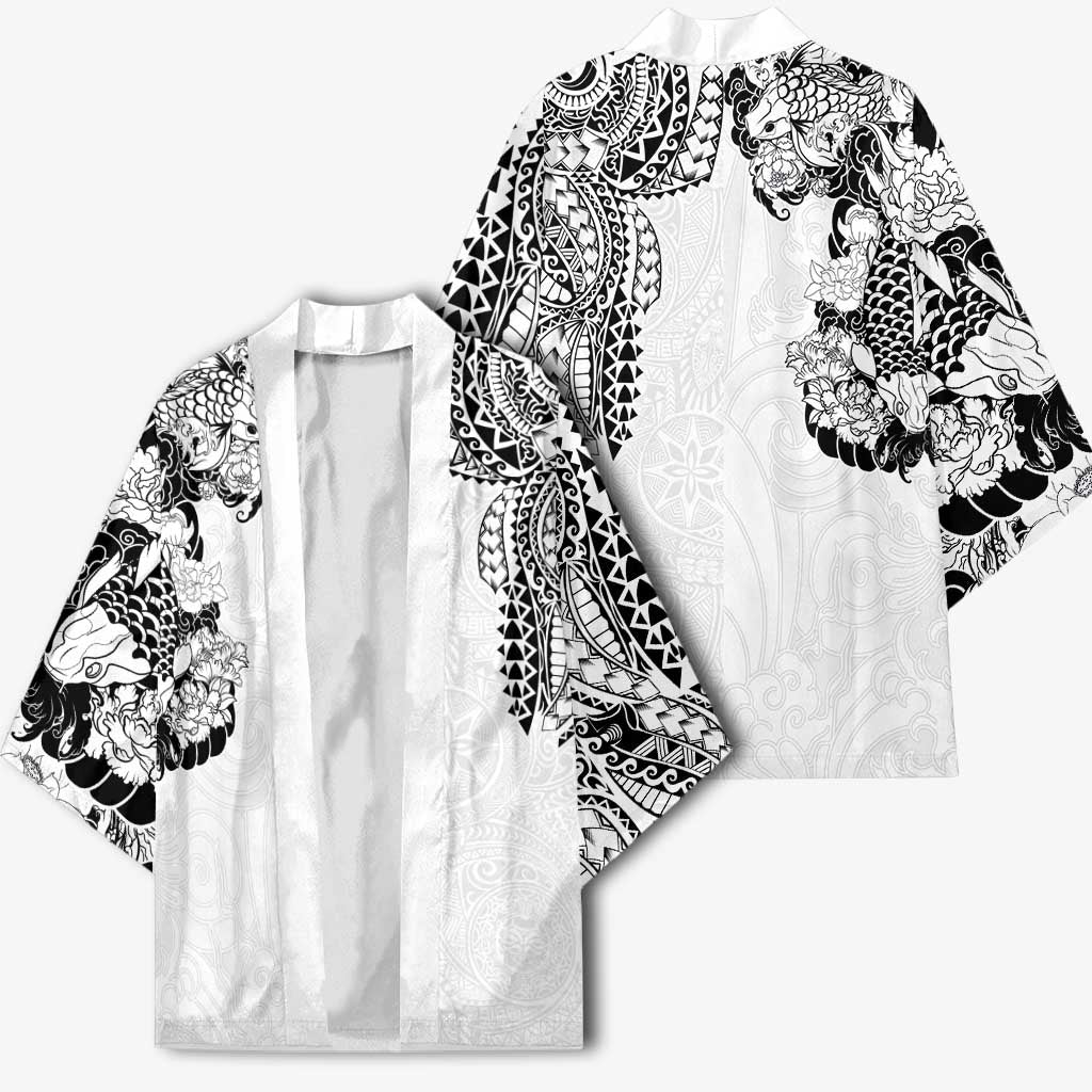 Japanese Irezumi and Hawaiian Polynesian Art Tattoo Kimono White Color - Wonder Print Shop