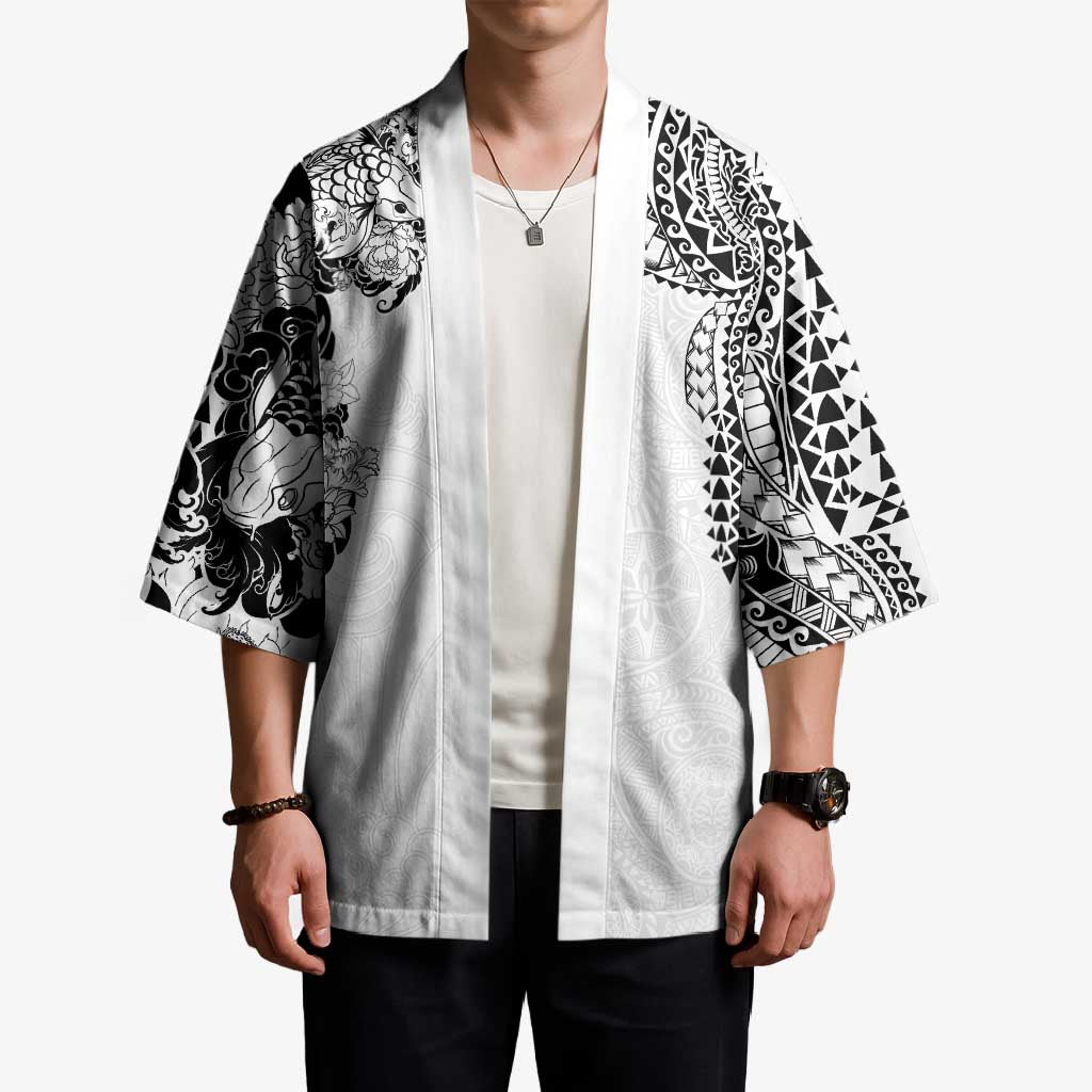Japanese Irezumi and Hawaiian Polynesian Art Tattoo Kimono White Color - Wonder Print Shop