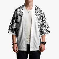 Japanese Irezumi and Hawaiian Polynesian Art Tattoo Kimono White Color - Wonder Print Shop