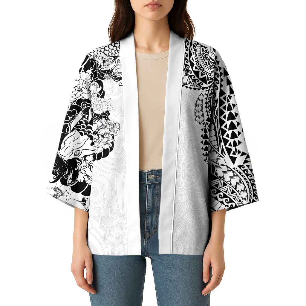 Japanese Irezumi and Hawaiian Polynesian Art Tattoo Kimono White Color - Wonder Print Shop