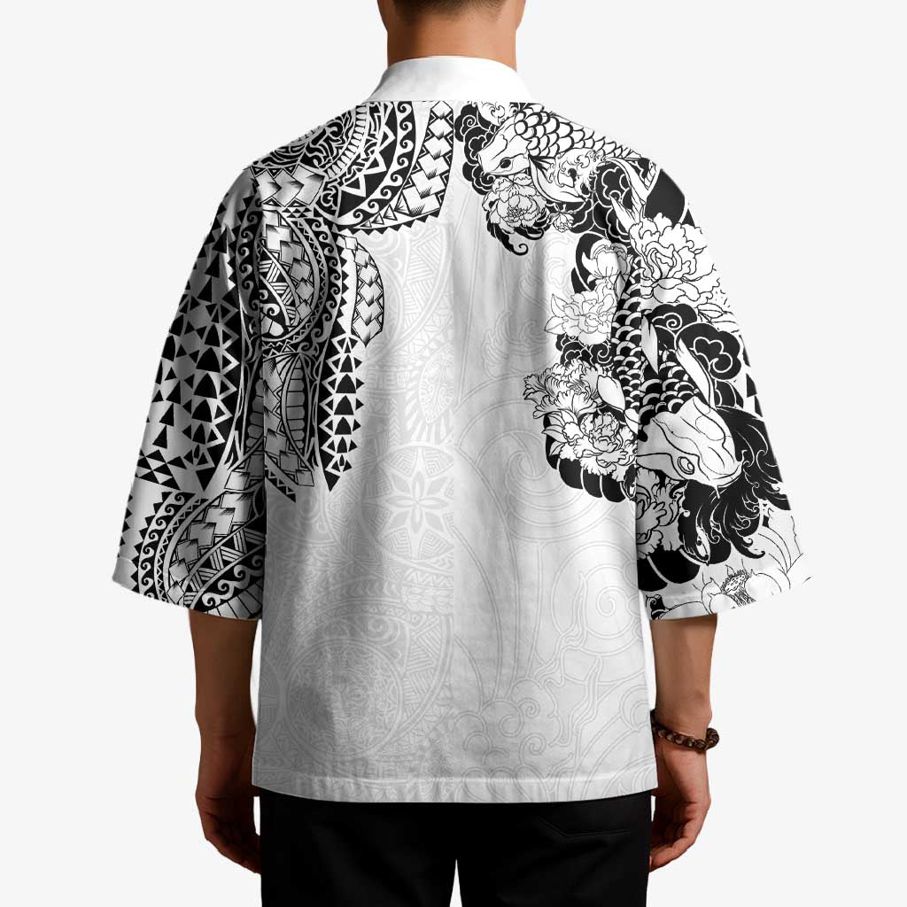 Japanese Irezumi and Hawaiian Polynesian Art Tattoo Kimono White Color - Wonder Print Shop