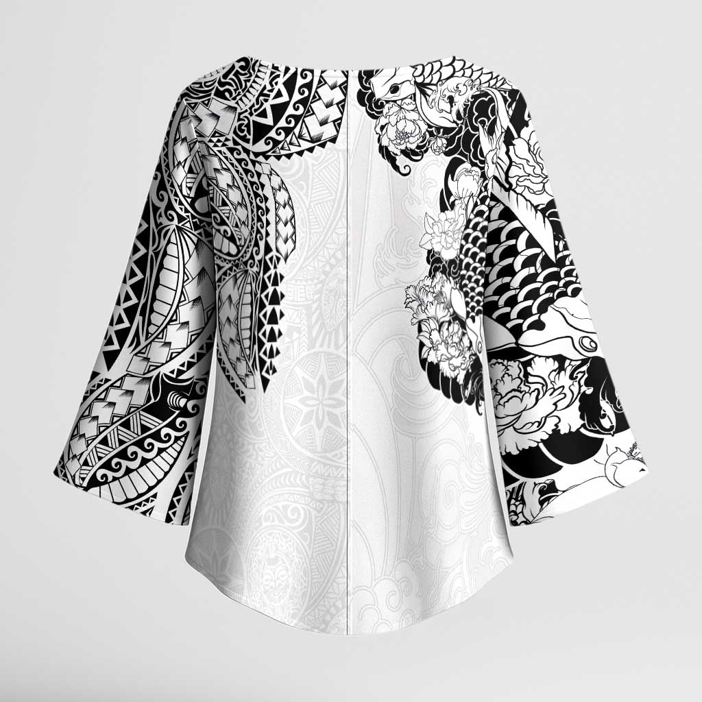 Japanese Irezumi and Hawaiian Polynesian Art Tattoo Kimono Sleeve Blouse White Color - Wonder Print Shop