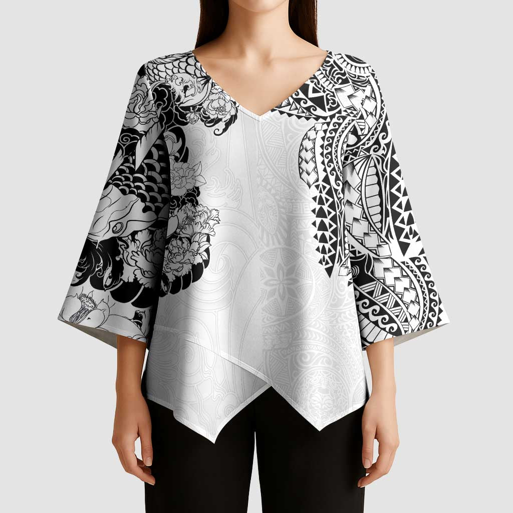 Japanese Irezumi and Hawaiian Polynesian Art Tattoo Kimono Sleeve Blouse White Color - Wonder Print Shop