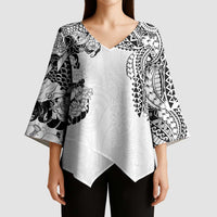 Japanese Irezumi and Hawaiian Polynesian Art Tattoo Kimono Sleeve Blouse White Color - Wonder Print Shop