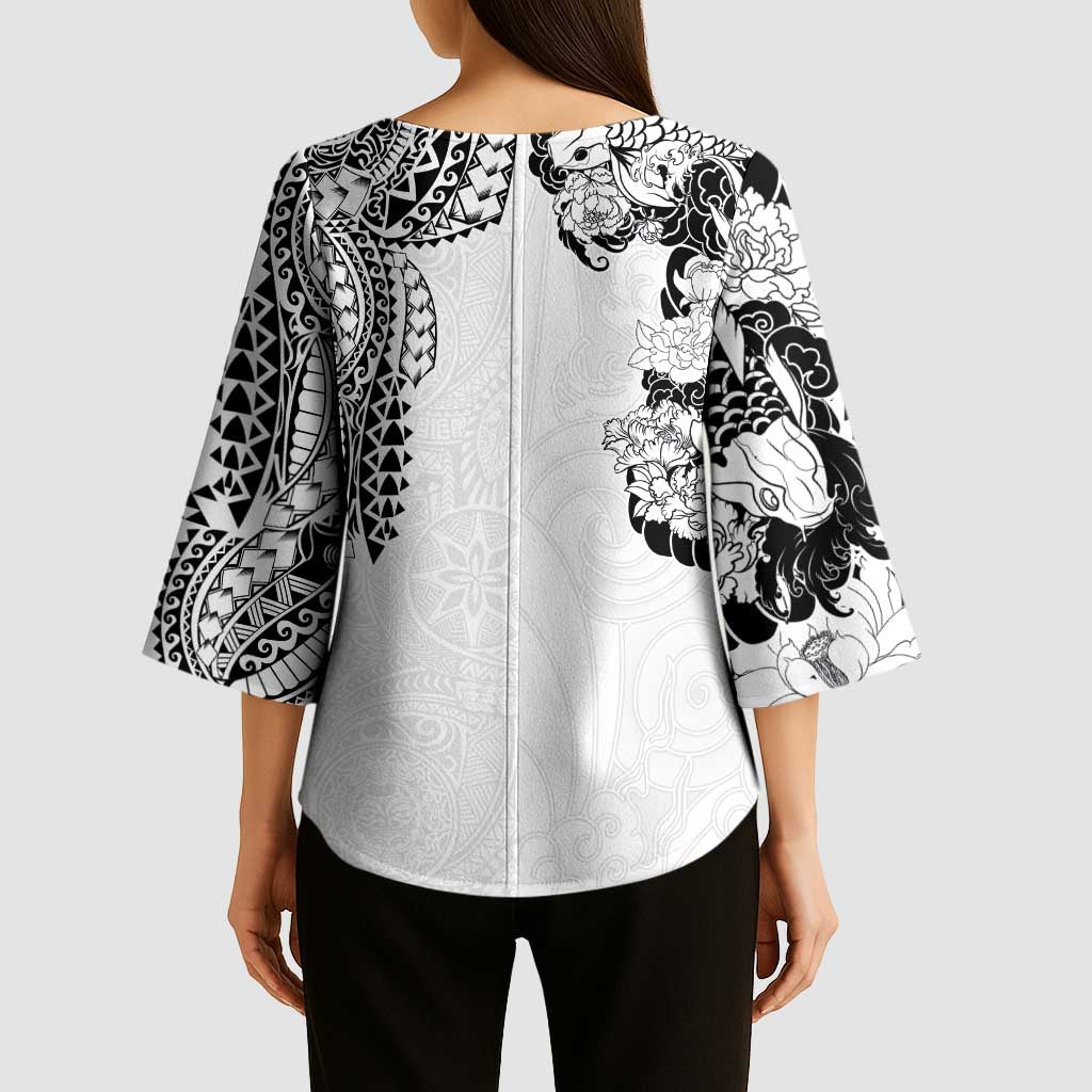 Japanese Irezumi and Hawaiian Polynesian Art Tattoo Kimono Sleeve Blouse White Color - Wonder Print Shop
