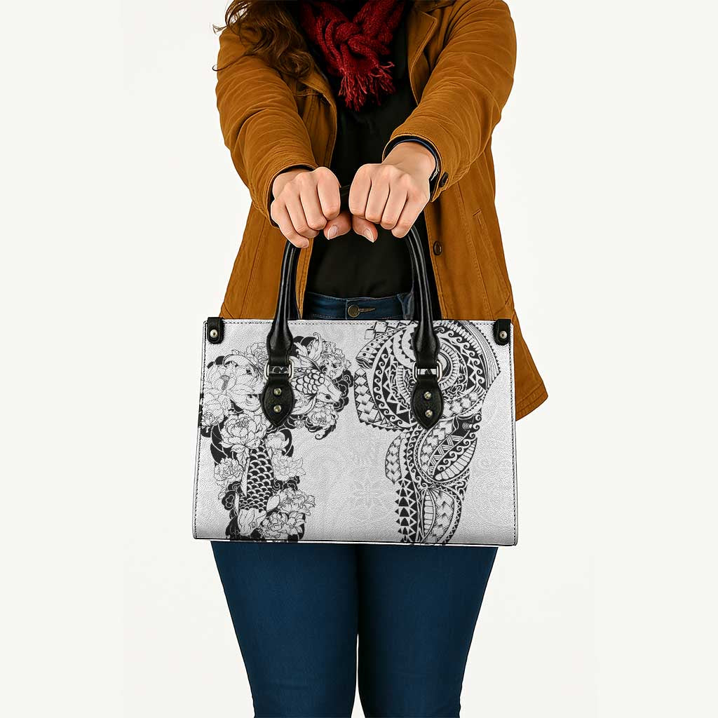 Japanese Irezumi and Hawaiian Polynesian Art Tattoo Leather Bag White Color - Wonder Print Shop