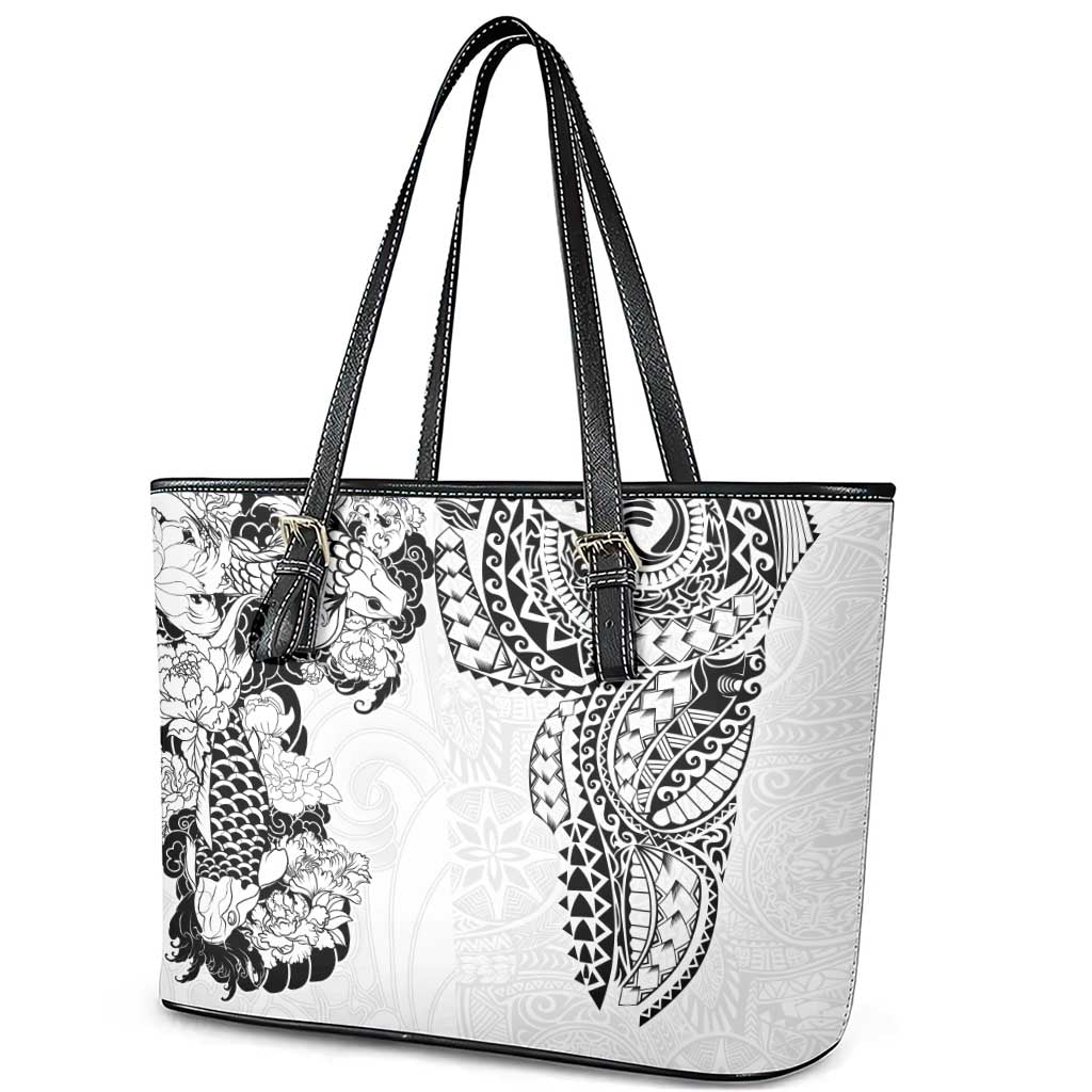 Japanese Irezumi and Hawaiian Polynesian Art Tattoo Leather Tote Bag White Color - Wonder Print Shop
