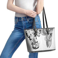 Japanese Irezumi and Hawaiian Polynesian Art Tattoo Leather Tote Bag White Color - Wonder Print Shop