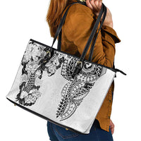 Japanese Irezumi and Hawaiian Polynesian Art Tattoo Leather Tote Bag White Color - Wonder Print Shop