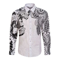 Japanese Irezumi and Hawaiian Polynesian Art Tattoo Long Sleeve Button Shirt White Color - Wonder Print Shop
