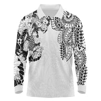 Japanese Irezumi and Hawaiian Polynesian Art Tattoo Long Sleeve Polo Shirt White Color - Wonder Print Shop