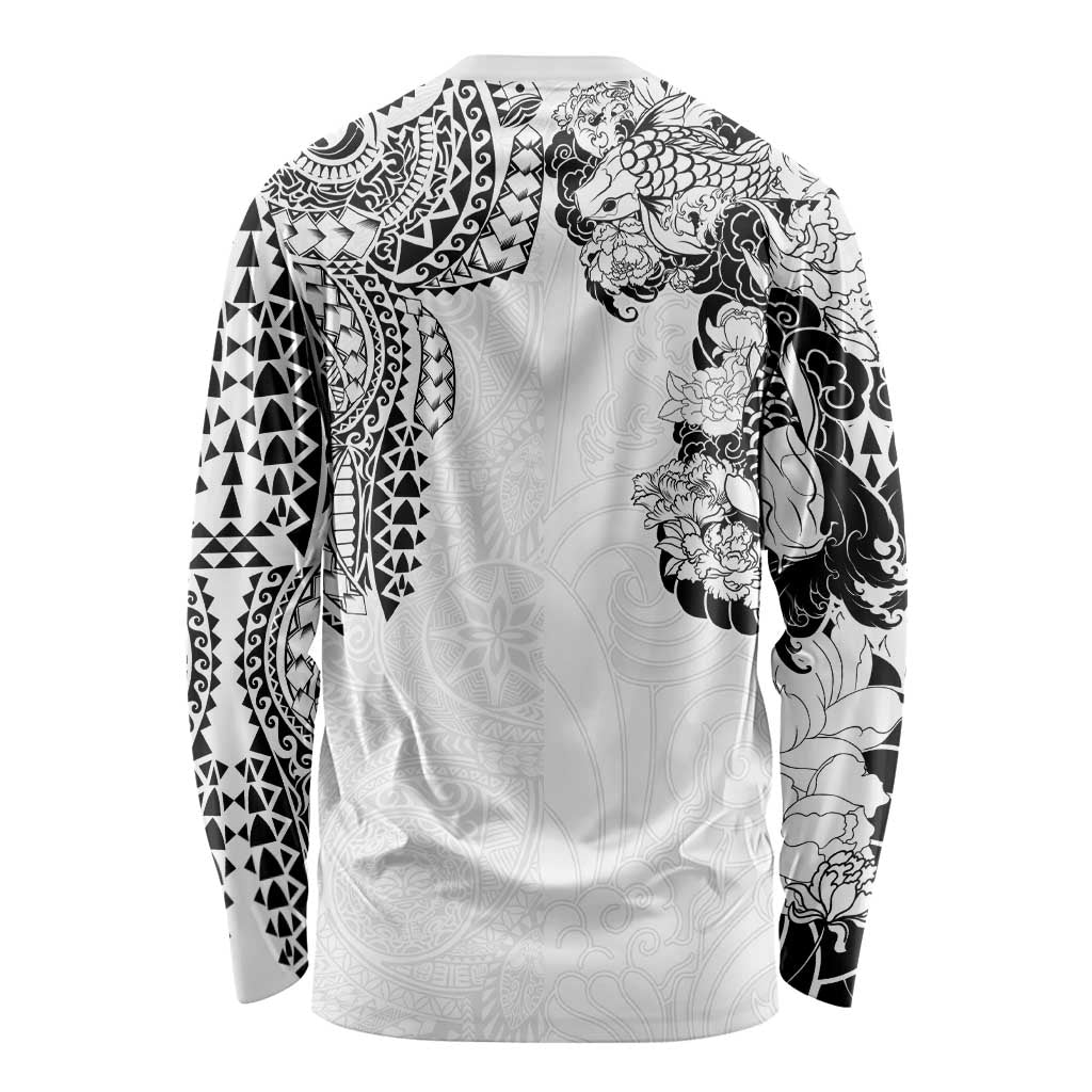 Japanese Irezumi and Hawaiian Polynesian Art Tattoo Long Sleeve Shirt White Color - Wonder Print Shop