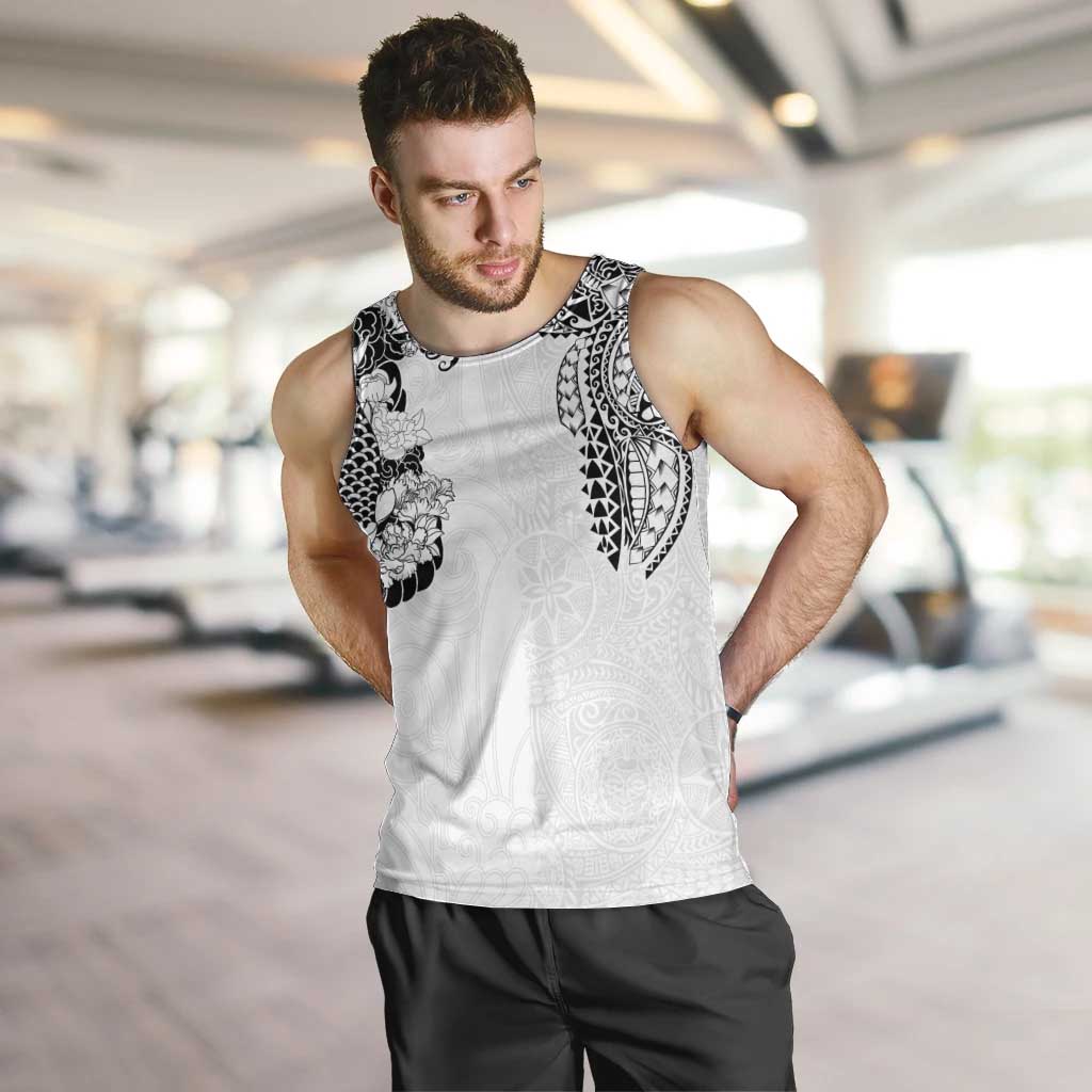 Japanese Irezumi and Hawaiian Polynesian Art Tattoo Men Tank Top White Color - Wonder Print Shop