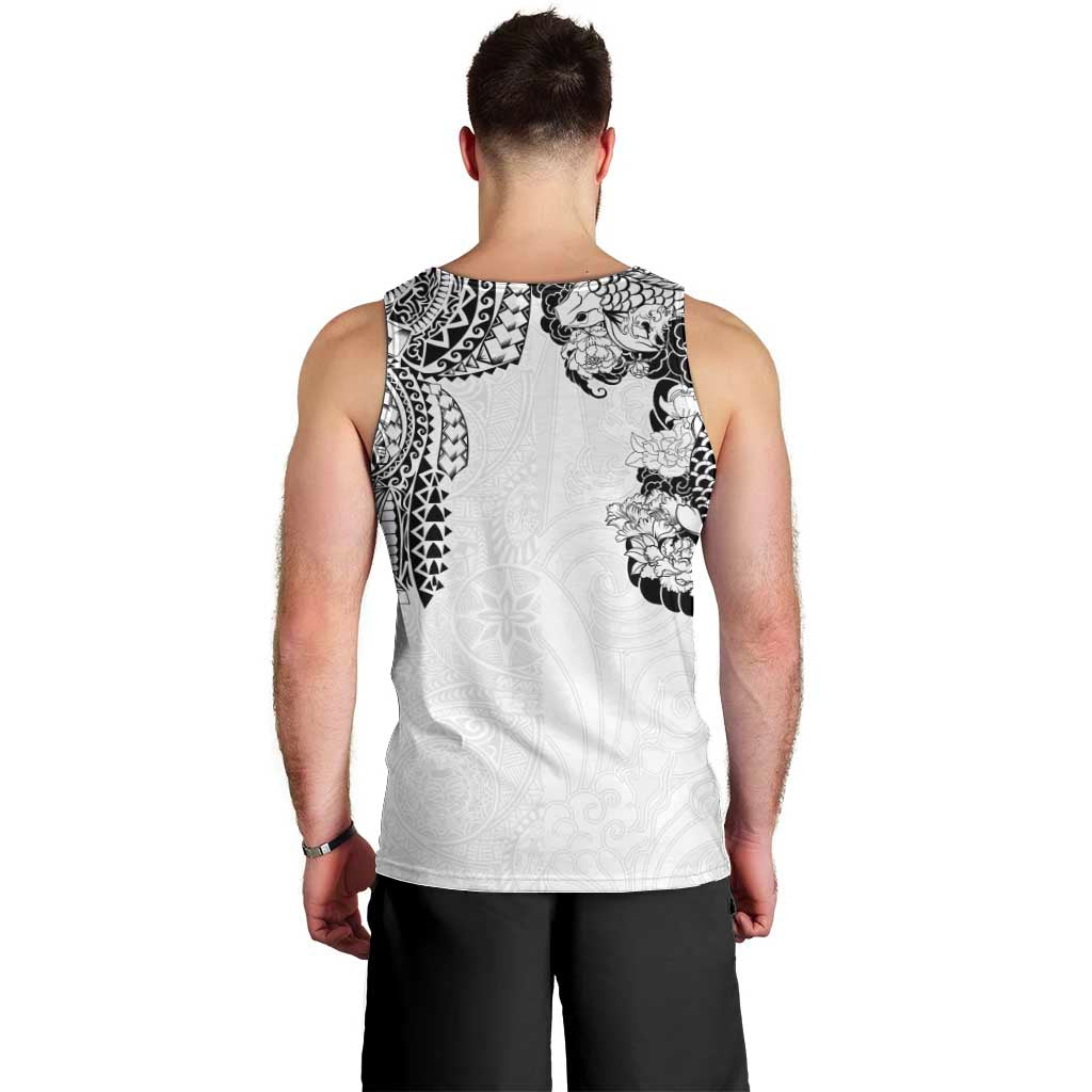 Japanese Irezumi and Hawaiian Polynesian Art Tattoo Men Tank Top White Color - Wonder Print Shop