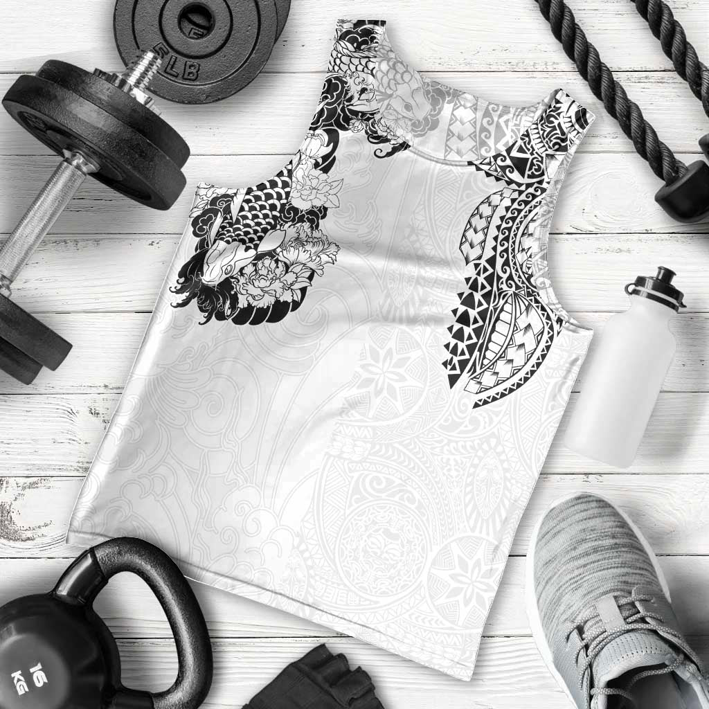 Japanese Irezumi and Hawaiian Polynesian Art Tattoo Men Tank Top White Color - Wonder Print Shop