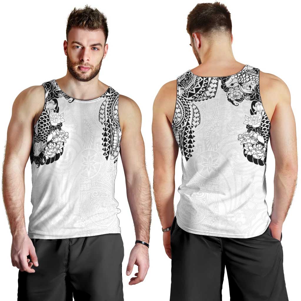 Japanese Irezumi and Hawaiian Polynesian Art Tattoo Men Tank Top White Color - Wonder Print Shop