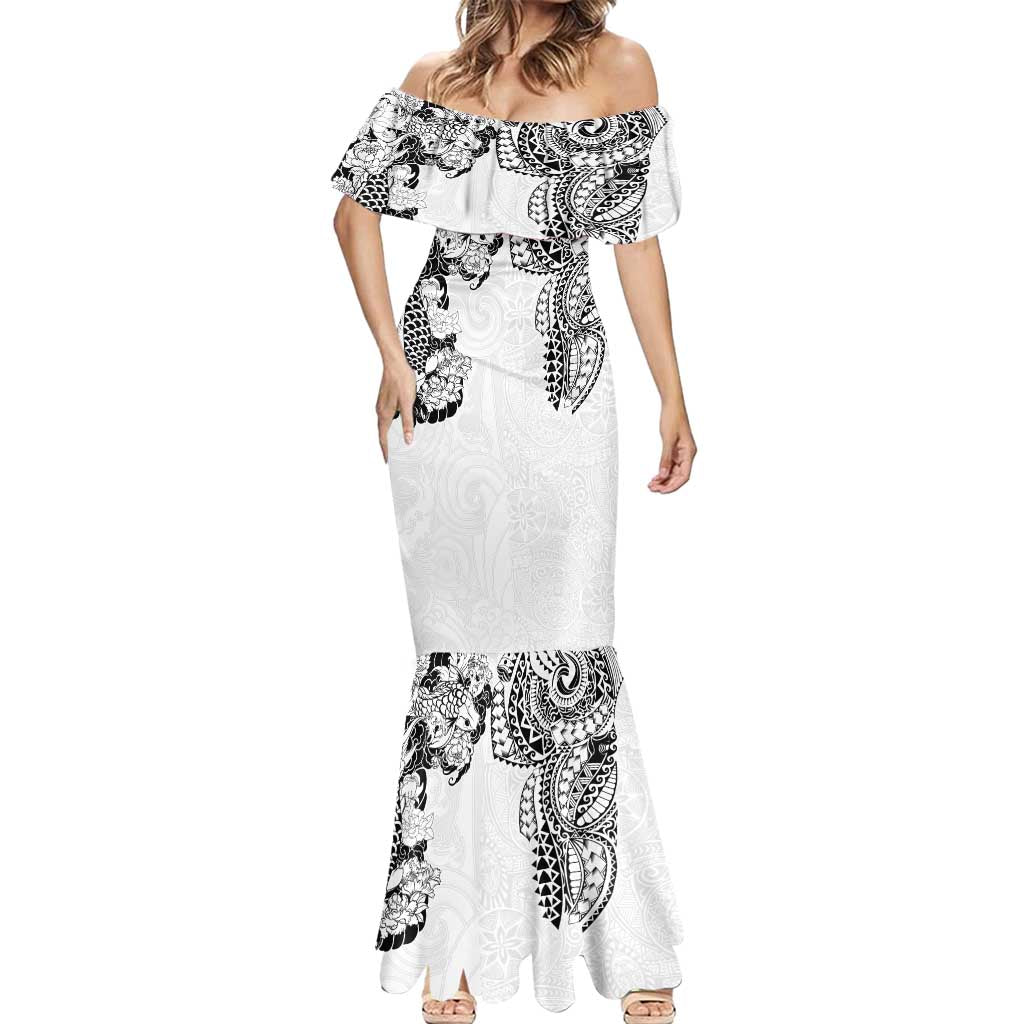 Japanese Irezumi and Hawaiian Polynesian Art Tattoo Mermaid Dress White Color - Wonder Print Shop