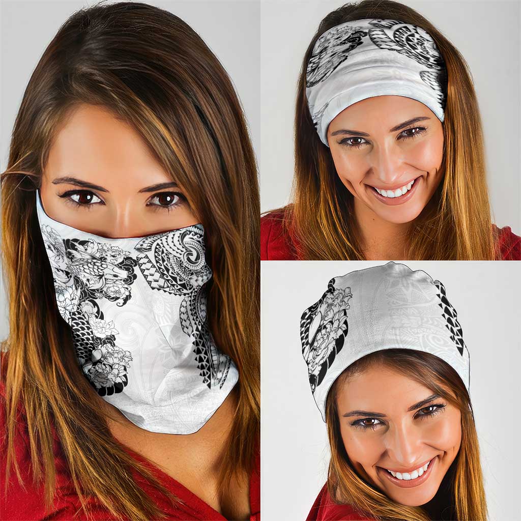 Japanese Irezumi and Hawaiian Polynesian Art Tattoo Neck Gaiter White Color - Wonder Print Shop