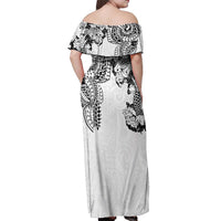 Japanese Irezumi and Hawaiian Polynesian Art Tattoo Off Shoulder Maxi Dress White Color - Wonder Print Shop