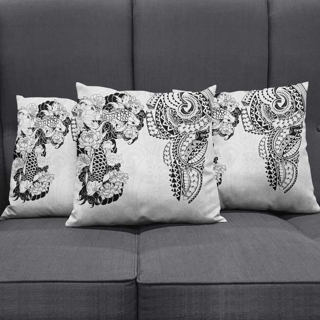 Japanese Irezumi and Hawaiian Polynesian Art Tattoo Pillow Cover White Color - Wonder Print Shop
