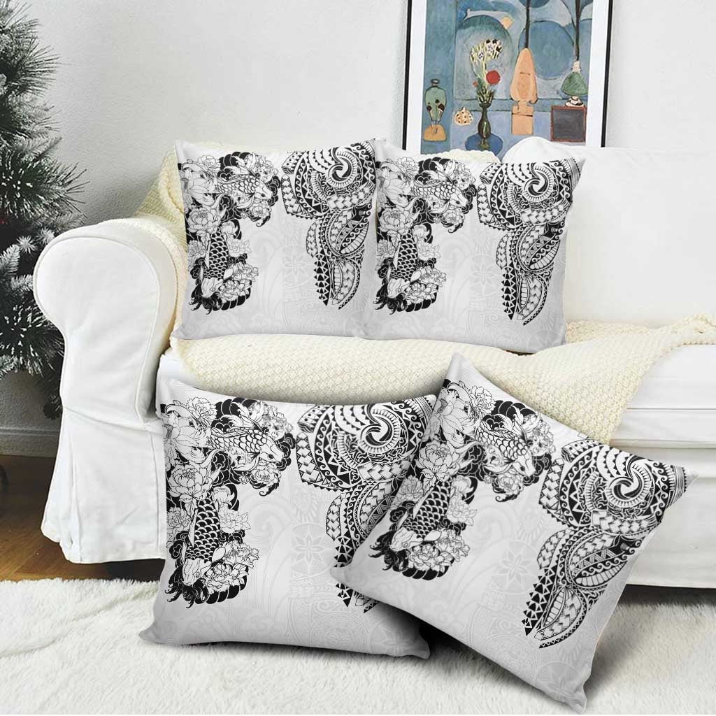 Japanese Irezumi and Hawaiian Polynesian Art Tattoo Pillow Cover White Color - Wonder Print Shop