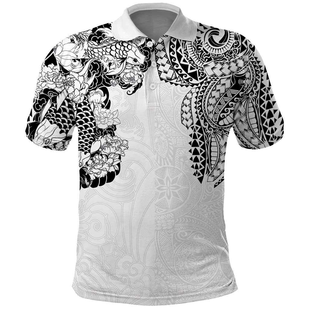 Japanese Irezumi and Hawaiian Polynesian Art Tattoo Polo Shirt White Color - Wonder Print Shop
