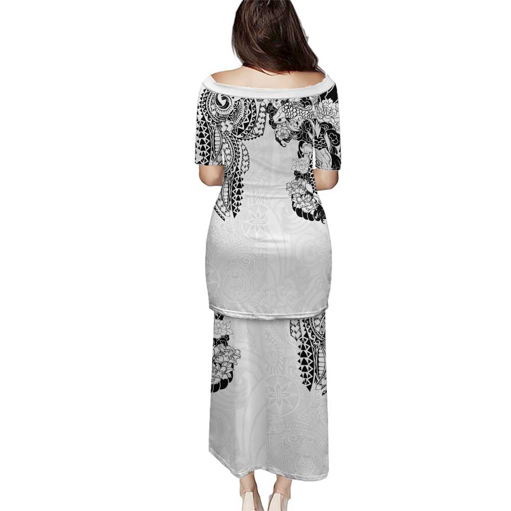 Japanese Irezumi and Hawaiian Polynesian Art Tattoo Puletasi White Color - Wonder Print Shop