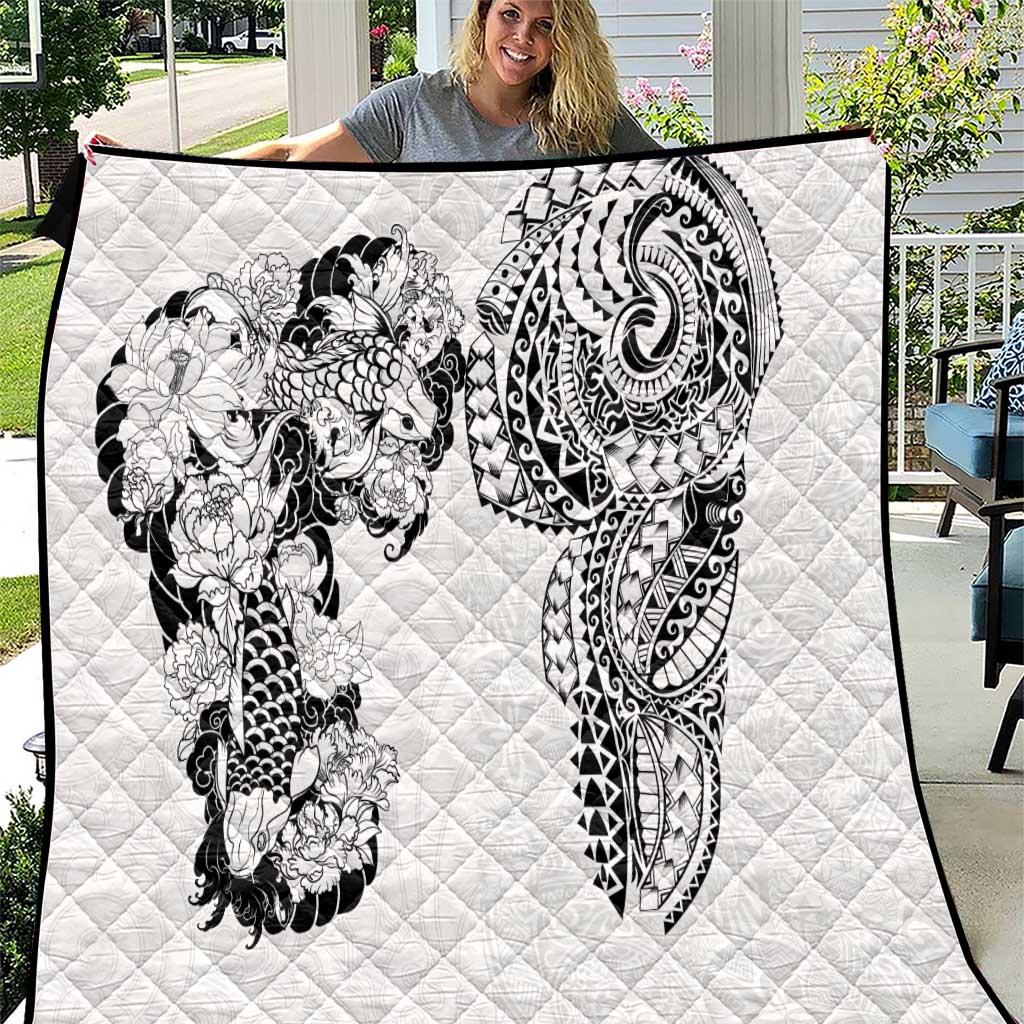 Japanese Irezumi and Hawaiian Polynesian Art Tattoo Quilt White Color - Wonder Print Shop