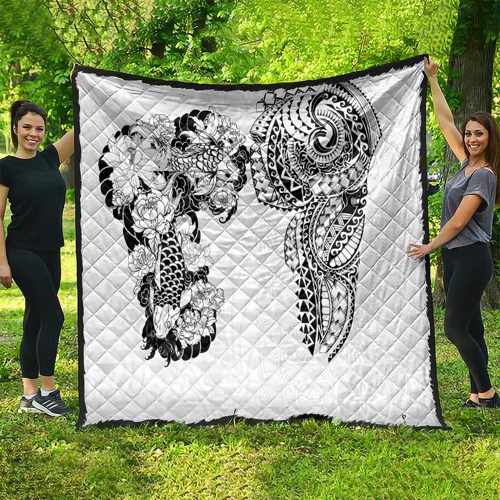 Japanese Irezumi and Hawaiian Polynesian Art Tattoo Quilt White Color - Wonder Print Shop