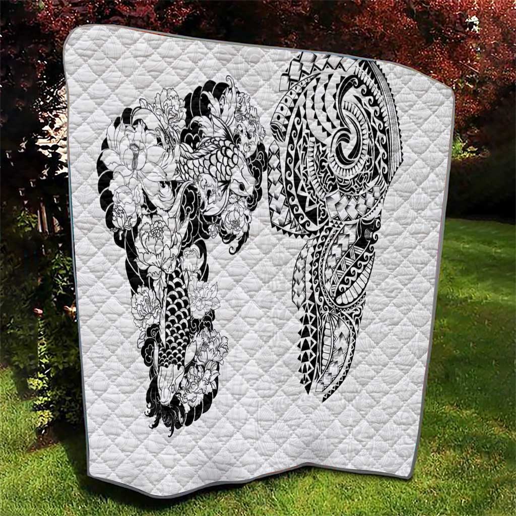 Japanese Irezumi and Hawaiian Polynesian Art Tattoo Quilt White Color - Wonder Print Shop