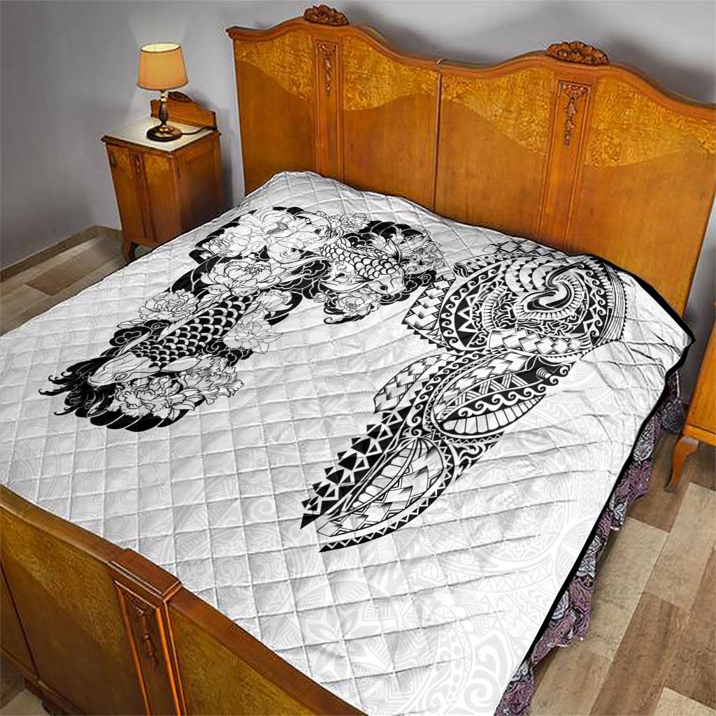 Japanese Irezumi and Hawaiian Polynesian Art Tattoo Quilt White Color - Wonder Print Shop