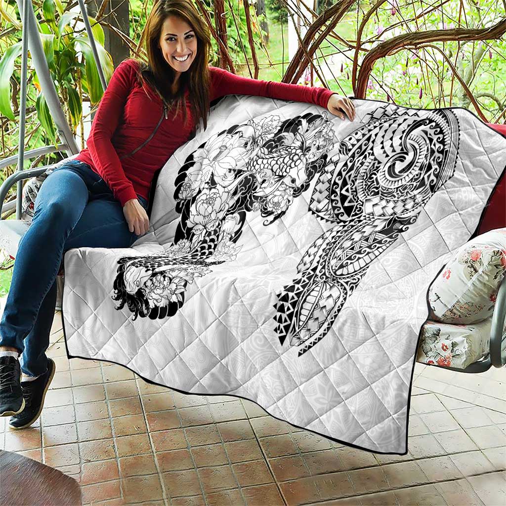 Japanese Irezumi and Hawaiian Polynesian Art Tattoo Quilt White Color - Wonder Print Shop