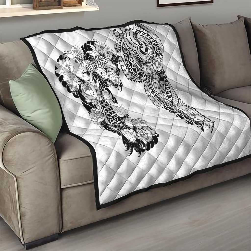 Japanese Irezumi and Hawaiian Polynesian Art Tattoo Quilt White Color - Wonder Print Shop