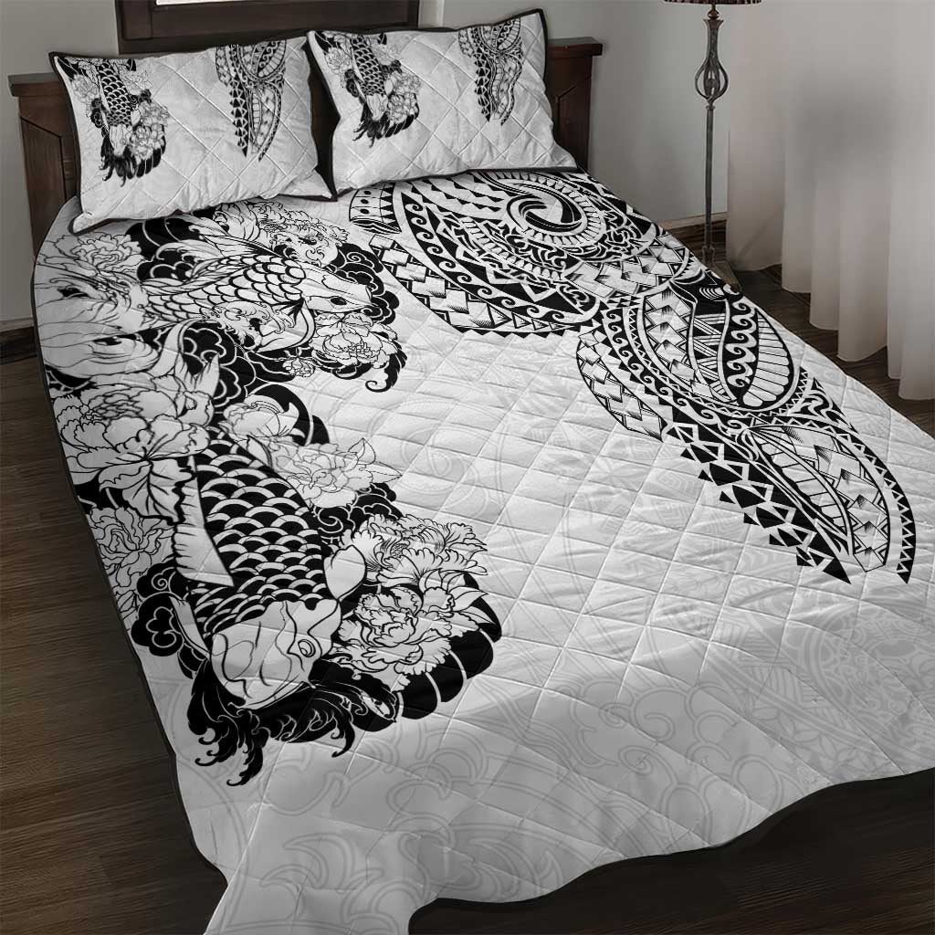 Japanese Irezumi and Hawaiian Polynesian Art Tattoo Quilt Bed Set White Color - Wonder Print Shop
