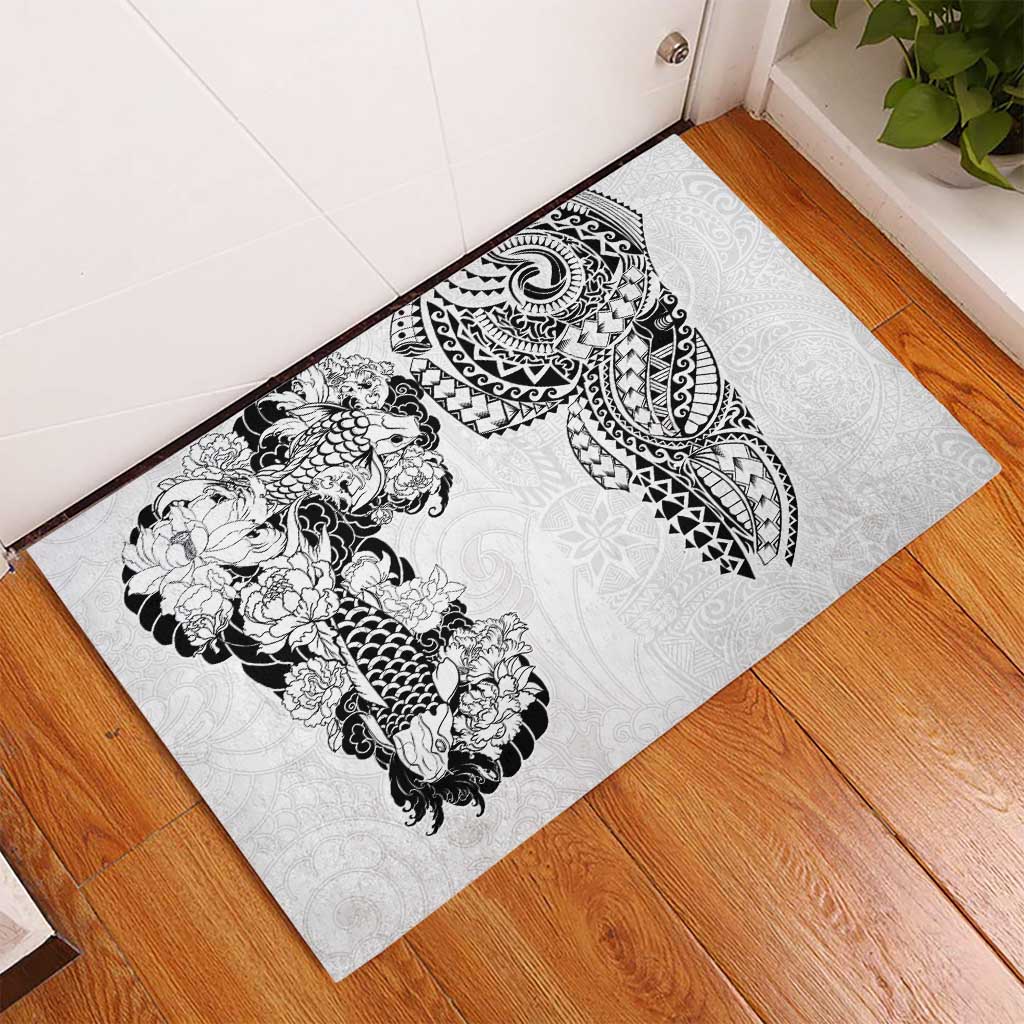 Japanese Irezumi and Hawaiian Polynesian Art Tattoo Rubber Doormat White Color - Wonder Print Shop