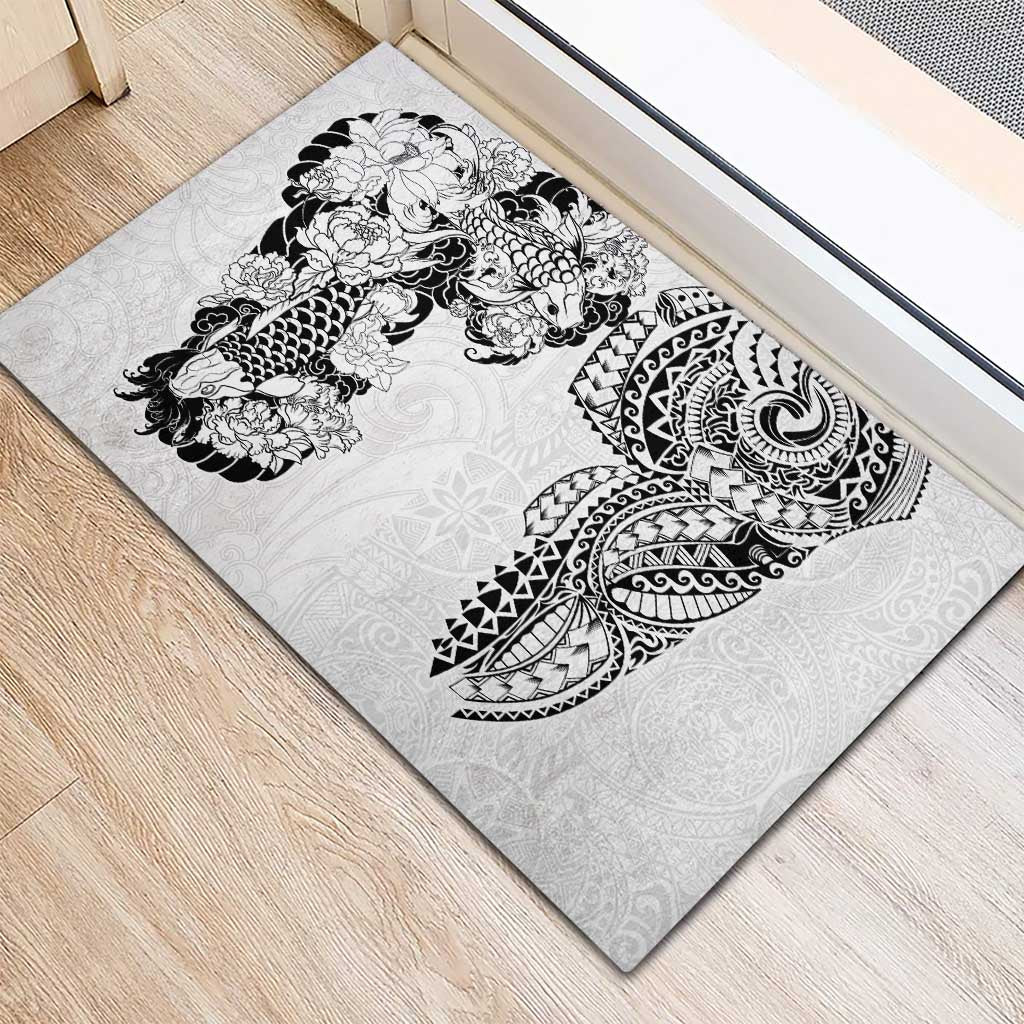 Japanese Irezumi and Hawaiian Polynesian Art Tattoo Rubber Doormat White Color - Wonder Print Shop