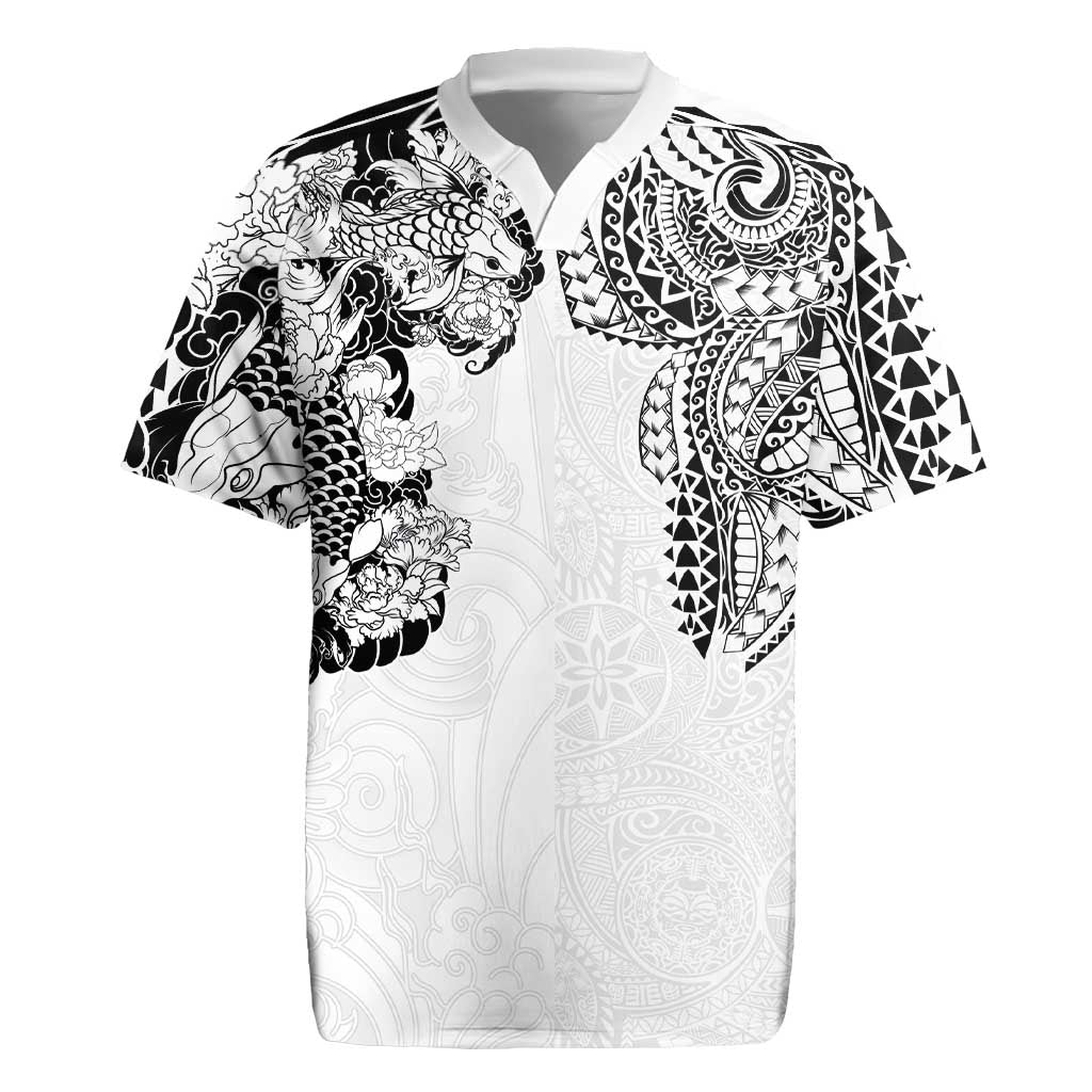 Japanese Irezumi and Hawaiian Polynesian Art Tattoo Rugby Jersey White Color - Wonder Print Shop