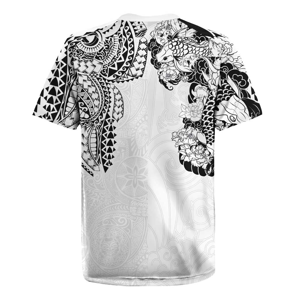 Japanese Irezumi and Hawaiian Polynesian Art Tattoo Rugby Jersey White Color - Wonder Print Shop
