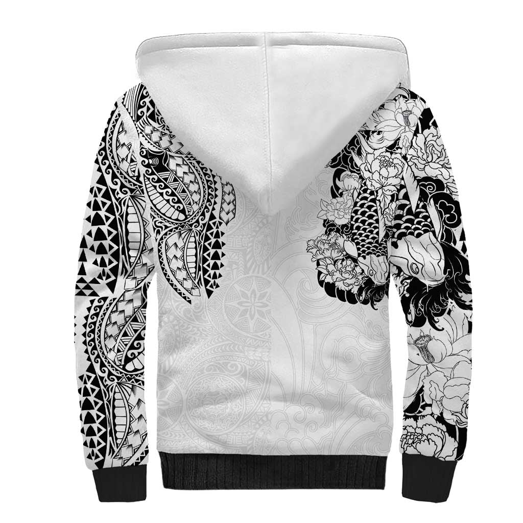 Japanese Irezumi and Hawaiian Polynesian Art Tattoo Sherpa Hoodie White Color - Wonder Print Shop
