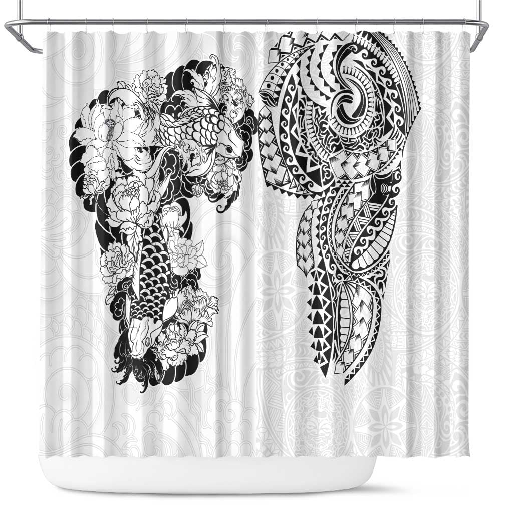 Japanese Irezumi and Hawaiian Polynesian Art Tattoo Shower Curtain White Color - Wonder Print Shop