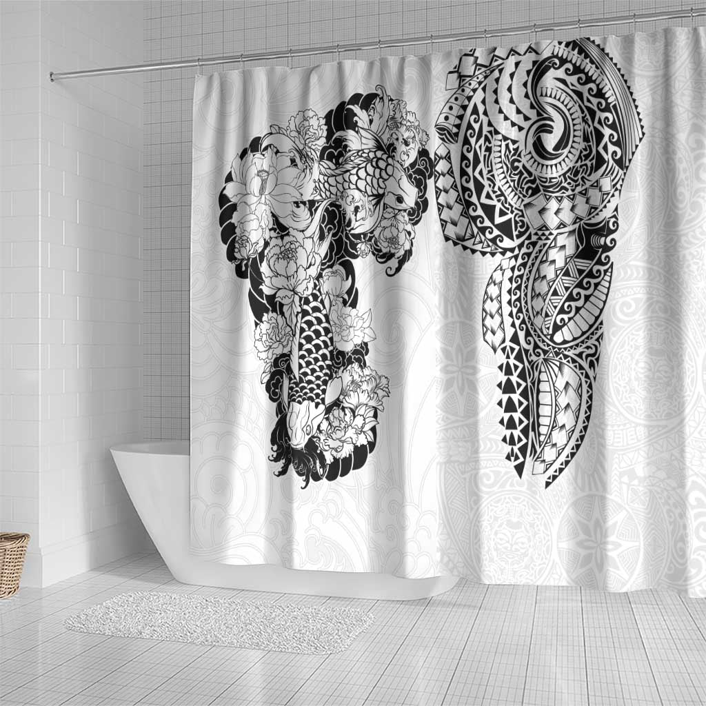 Japanese Irezumi and Hawaiian Polynesian Art Tattoo Shower Curtain White Color - Wonder Print Shop