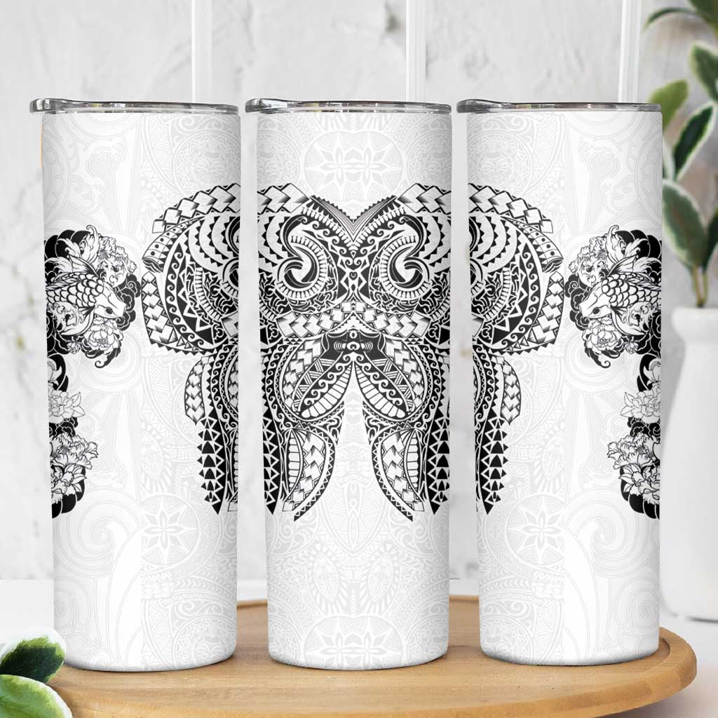 Japanese Irezumi and Hawaiian Polynesian Art Tattoo Skinny Tumbler White Color - Wonder Print Shop