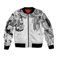 Japanese Irezumi and Hawaiian Polynesian Art Tattoo Sleeve Zip Bomber Jacket White Color - Wonder Print Shop