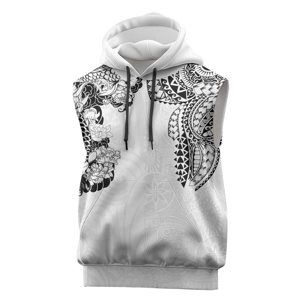 Japanese Irezumi and Hawaiian Polynesian Art Tattoo Sleeveless Hoodie White Color - Wonder Print Shop