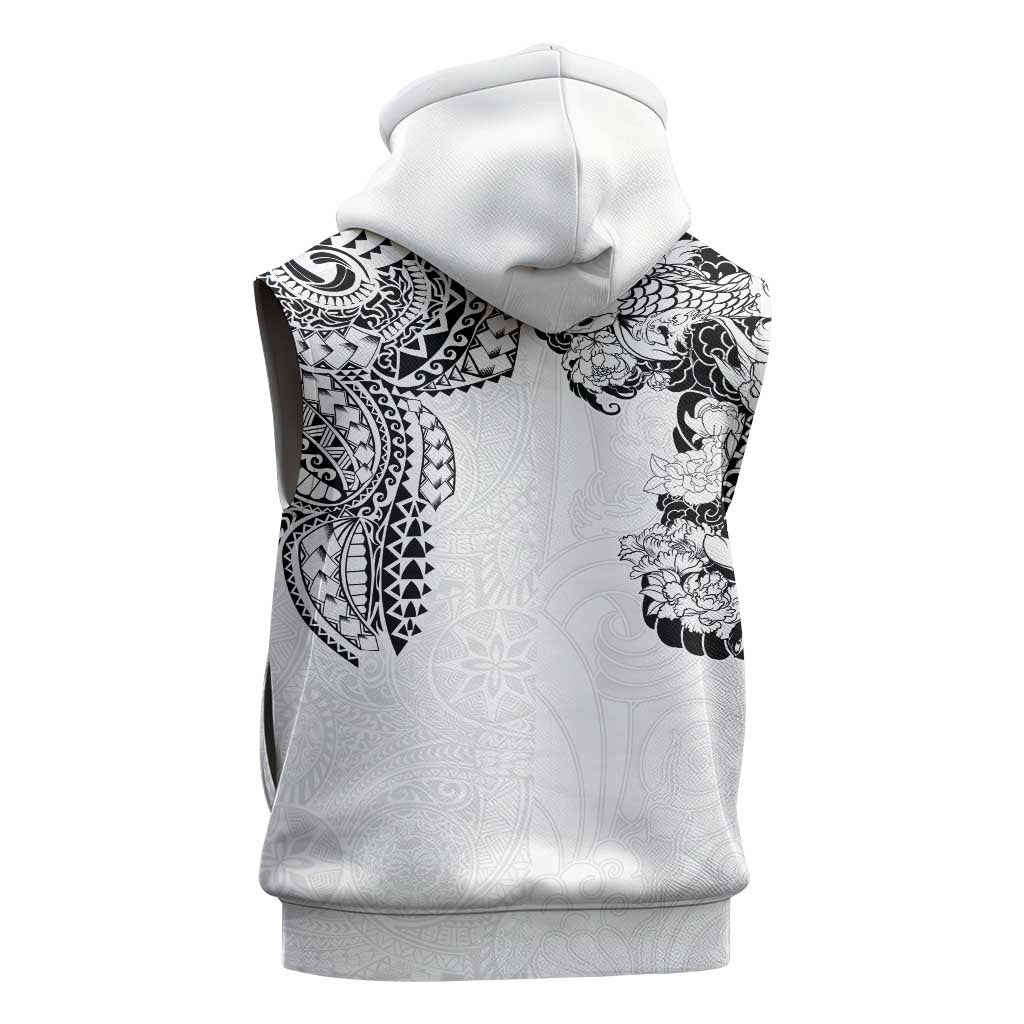 Japanese Irezumi and Hawaiian Polynesian Art Tattoo Sleeveless Hoodie White Color - Wonder Print Shop