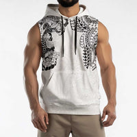Japanese Irezumi and Hawaiian Polynesian Art Tattoo Sleeveless Hoodie White Color - Wonder Print Shop