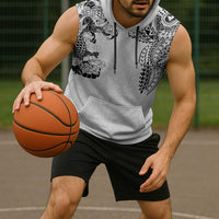 Japanese Irezumi and Hawaiian Polynesian Art Tattoo Sleeveless Hoodie White Color - Wonder Print Shop